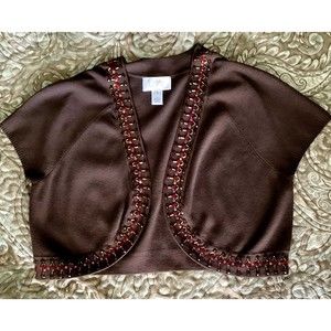 NWOT ANN TAYLOR LOFT Brown Sequin Cardigan Sweater L - Colored faux rhinestone